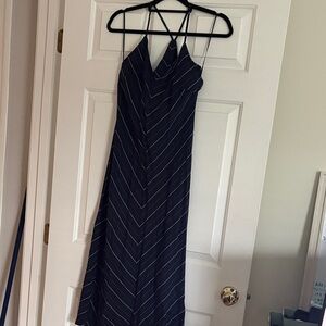 Mango Navy and White Midi Dress